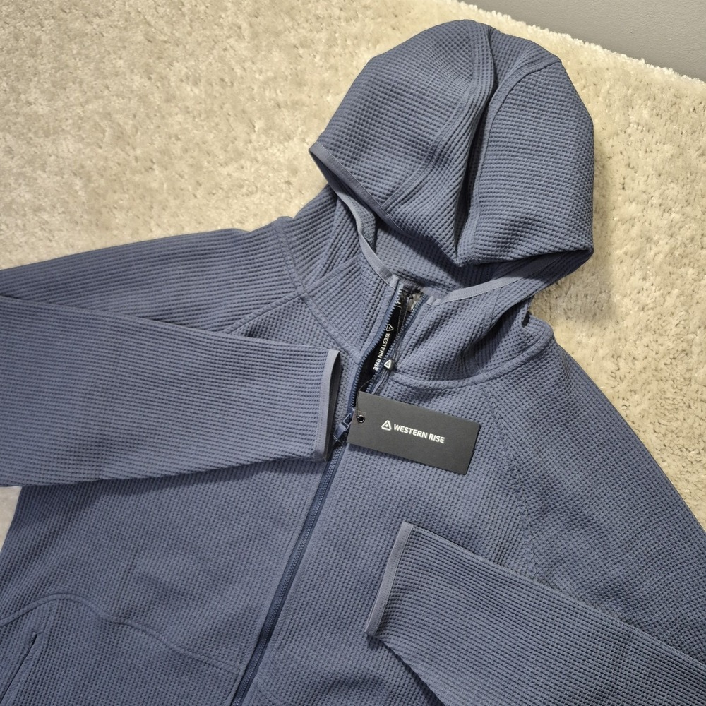 Western Rise Venture Zip Hoodie Mens Large Blue Waffle Knit Performance Outdoor